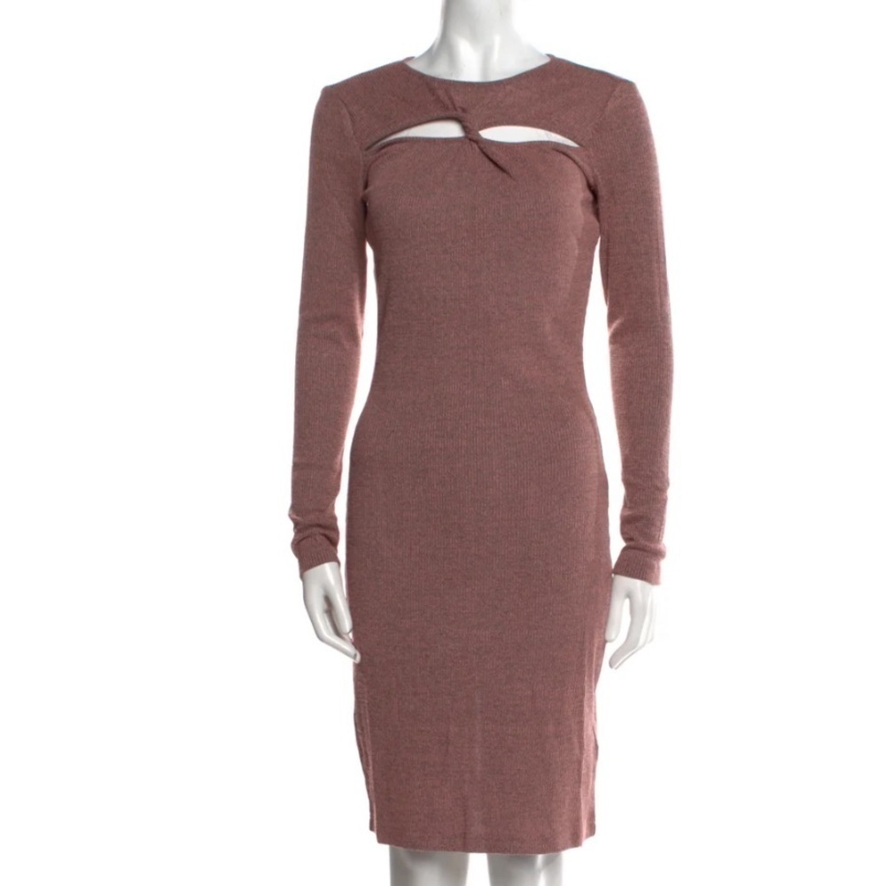 WALTER BAKER KNIT CUTOUT BODYCON DRESS TAN NEW
